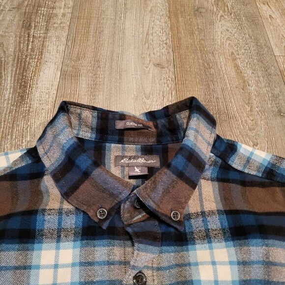 Eddie Bauer Plaid Flannel Long Sleeved Button Up Shirt Men's Size Large Tall - Picture 4 of 7
